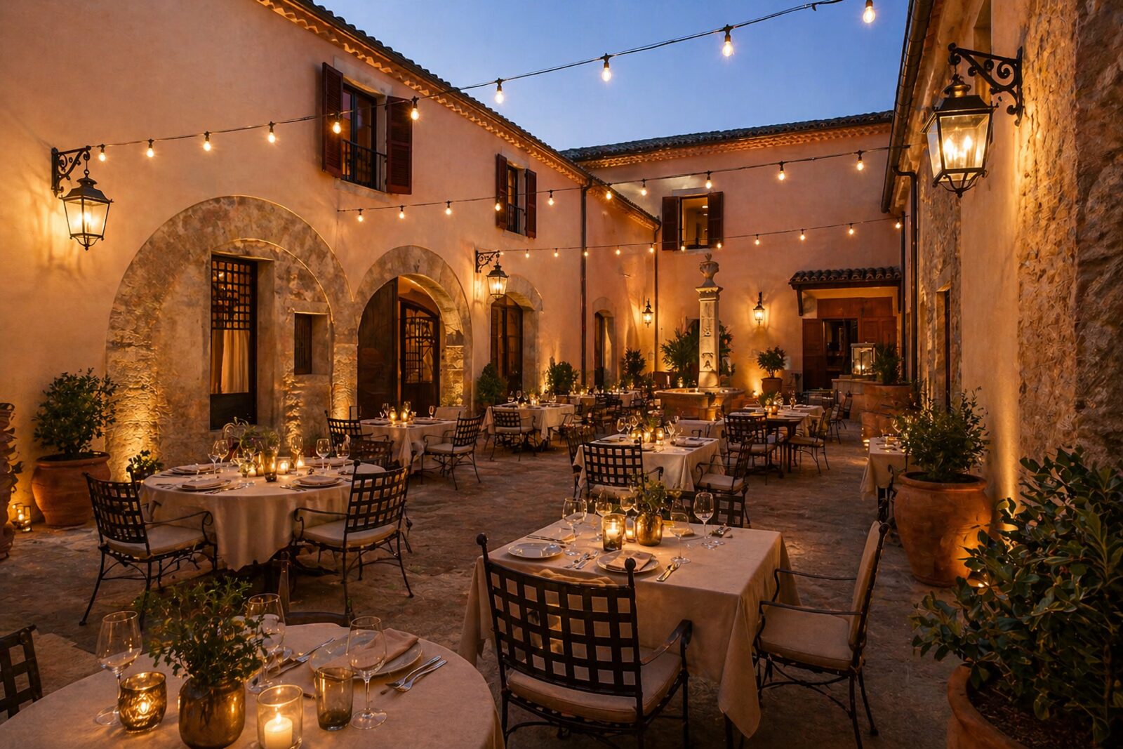Render del restaurante en el patio